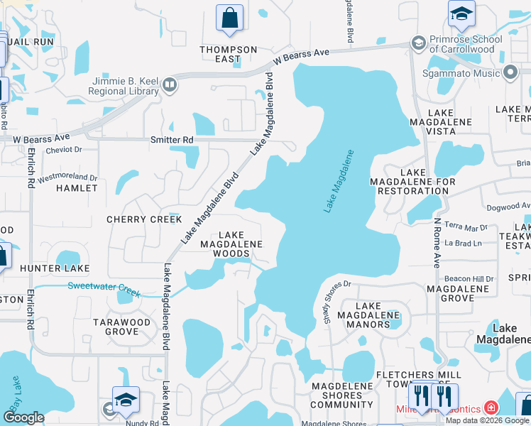 map of restaurants, bars, coffee shops, grocery stores, and more near 2615 Clark Road in Tampa