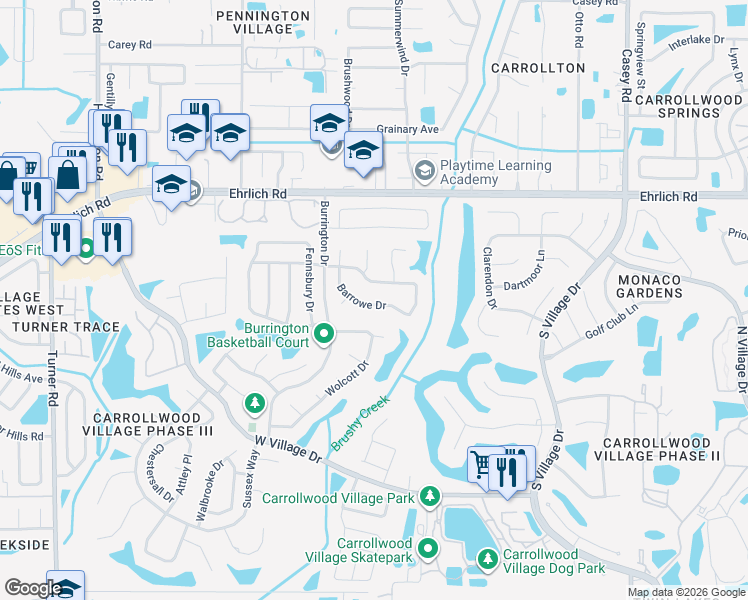 map of restaurants, bars, coffee shops, grocery stores, and more near 5021 Barrowe Drive in Tampa