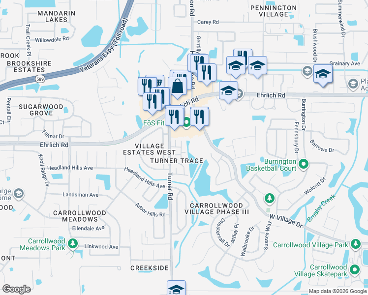 map of restaurants, bars, coffee shops, grocery stores, and more near 5204 Turnbury Court in Tampa