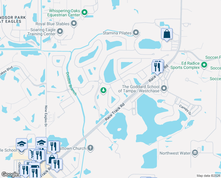 map of restaurants, bars, coffee shops, grocery stores, and more near 14621 Mirabelle Vista Circle in Tampa