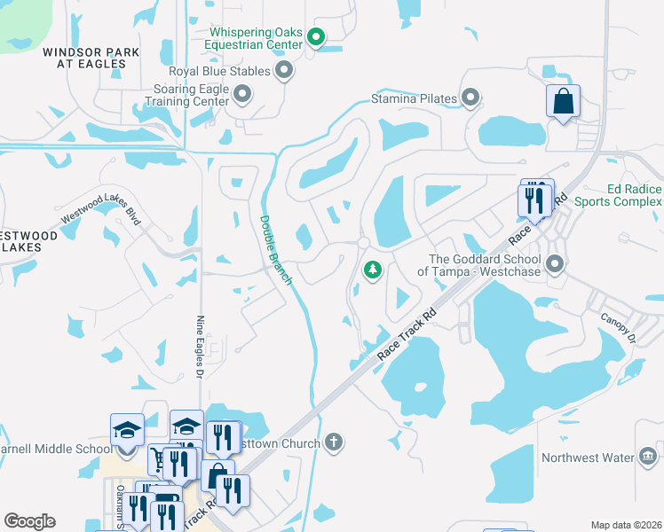 map of restaurants, bars, coffee shops, grocery stores, and more near 11910 Mandevilla Court in Tampa