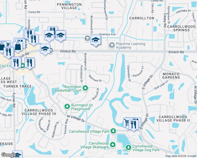 map of restaurants, bars, coffee shops, grocery stores, and more near 5021 Barrowe Drive in Tampa