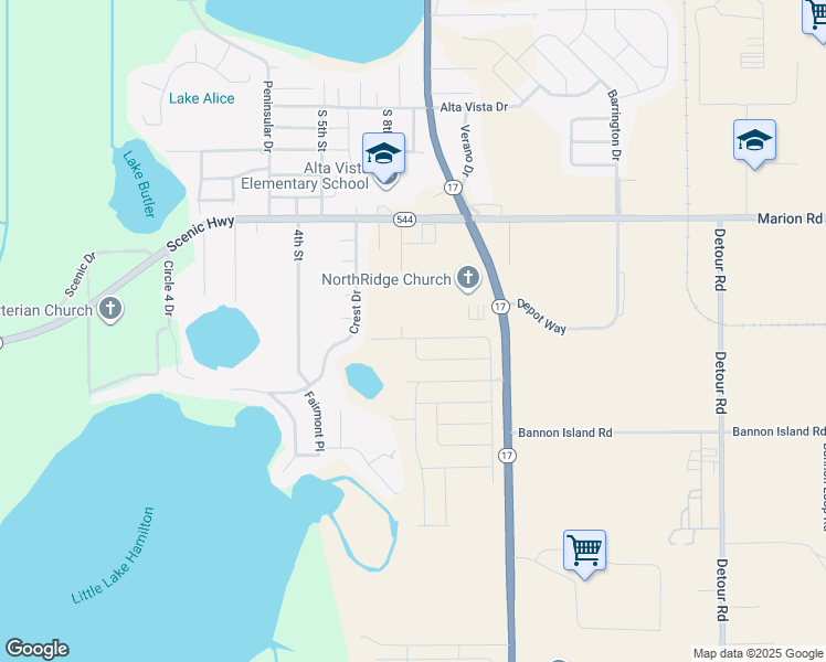 map of restaurants, bars, coffee shops, grocery stores, and more near 2600 Crest Drive in Haines City