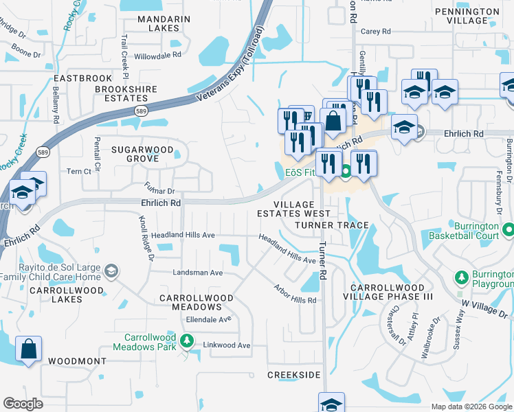 map of restaurants, bars, coffee shops, grocery stores, and more near 14508 Arbor Hills Road in Tampa