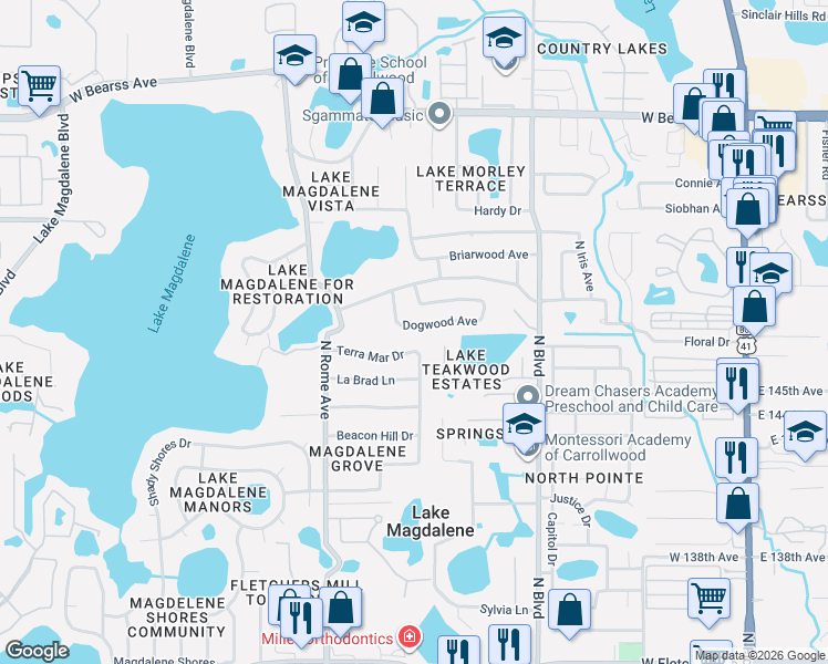 map of restaurants, bars, coffee shops, grocery stores, and more near 1207 Terra Mar Drive in Tampa