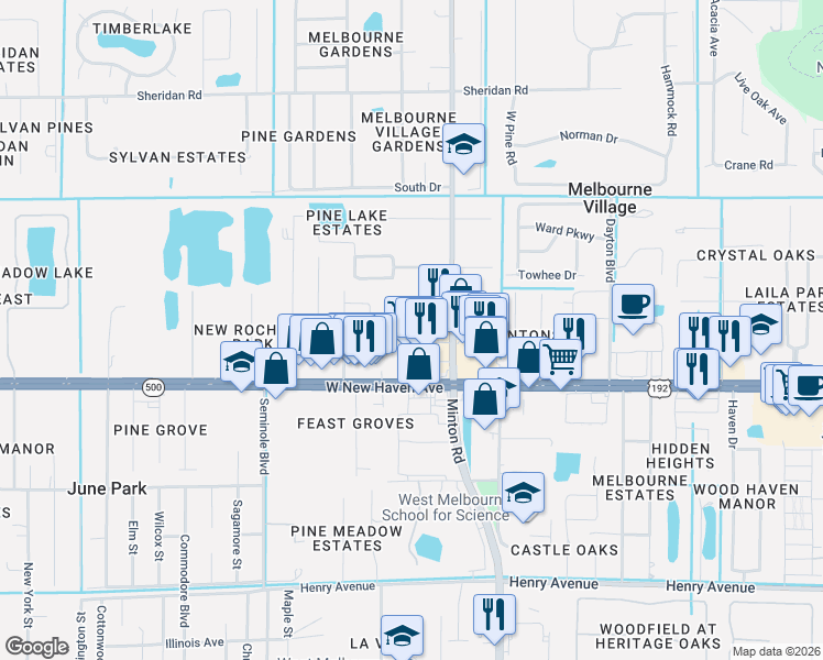 map of restaurants, bars, coffee shops, grocery stores, and more near 7376 Livingstone Lane in Melbourne