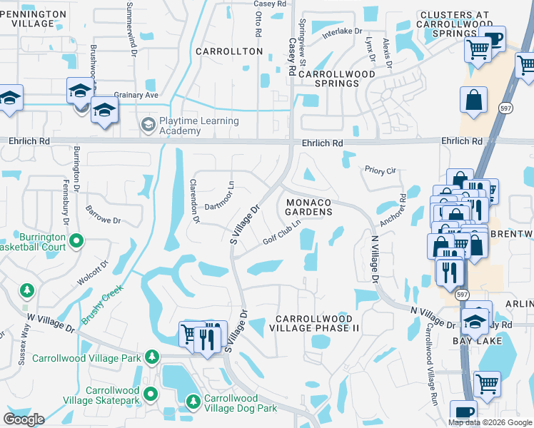 map of restaurants, bars, coffee shops, grocery stores, and more near 14519 Nettlecreek Road in Tampa