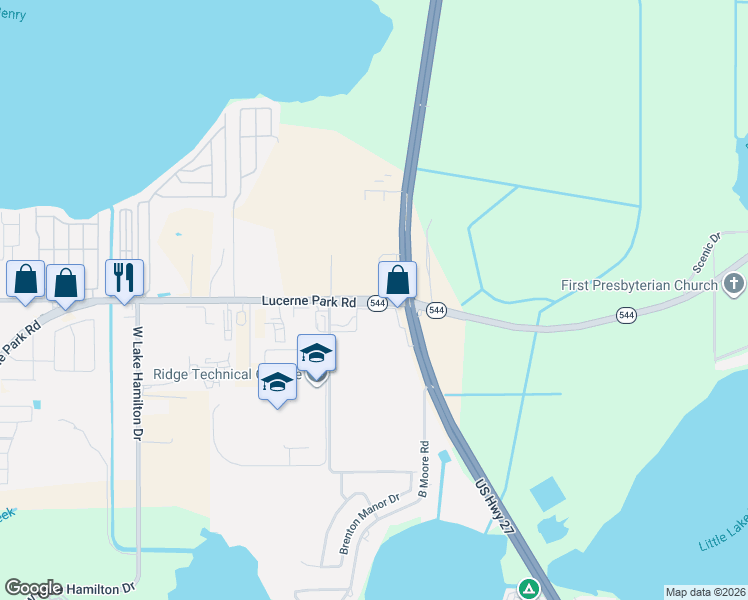 map of restaurants, bars, coffee shops, grocery stores, and more near 33026 U.S. 27 in Haines City