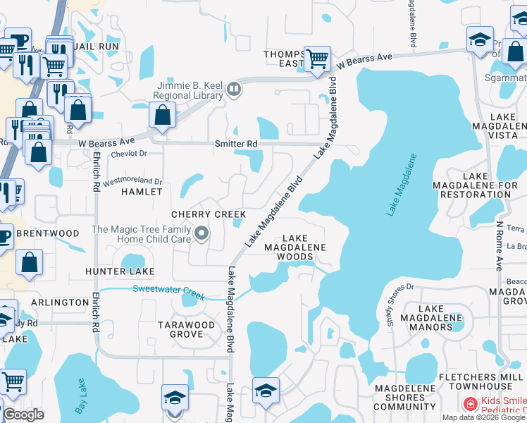 map of restaurants, bars, coffee shops, grocery stores, and more near 14021 Briardale Lane in Tampa