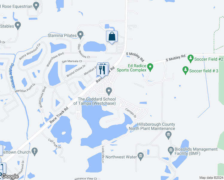 map of restaurants, bars, coffee shops, grocery stores, and more near 14735 Canopy Drive in Tampa