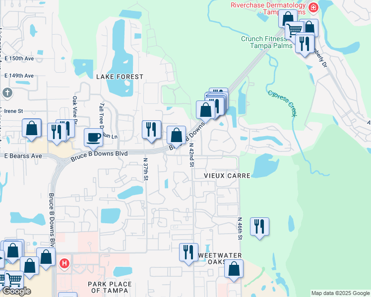 map of restaurants, bars, coffee shops, grocery stores, and more near 14610 North 42nd Street in Tampa