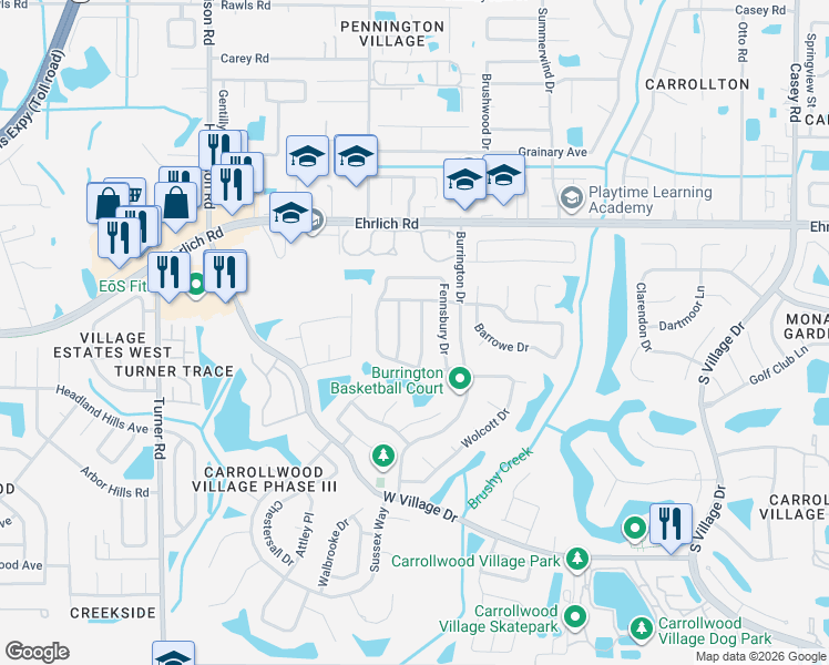map of restaurants, bars, coffee shops, grocery stores, and more near 14115 Hollingfare Place in Tampa