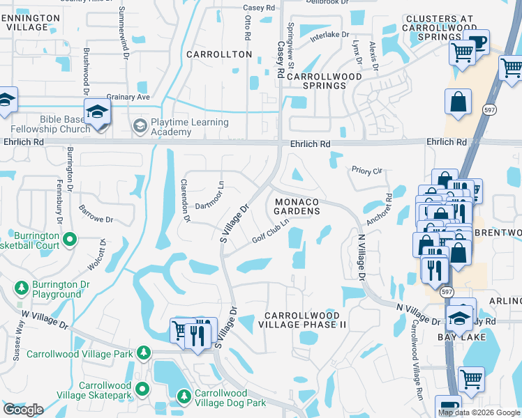 map of restaurants, bars, coffee shops, grocery stores, and more near 14519 Nettlecreek Road in Tampa