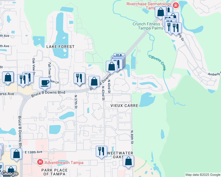 map of restaurants, bars, coffee shops, grocery stores, and more near 14605 North 43rd Street in Tampa