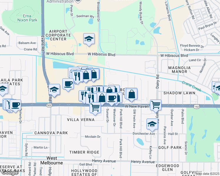 map of restaurants, bars, coffee shops, grocery stores, and more near 60 Piney Branch Way in Melbourne