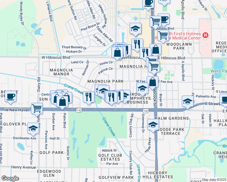 map of restaurants, bars, coffee shops, grocery stores, and more near 1806 Doctor Martin Luther King Junior Boulevard in Melbourne