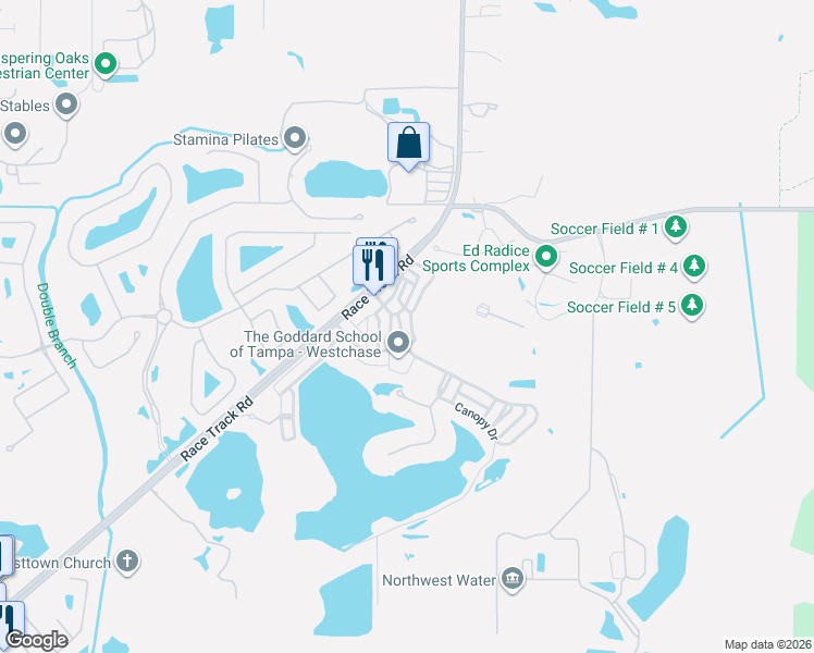 map of restaurants, bars, coffee shops, grocery stores, and more near 14743 Canopy Drive in Tampa