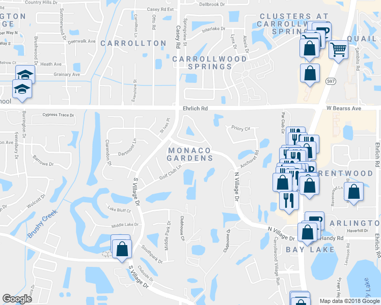 map of restaurants, bars, coffee shops, grocery stores, and more near 4218 Forester Lane in Tampa