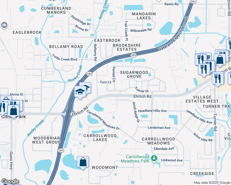 map of restaurants, bars, coffee shops, grocery stores, and more near 5523 Fulmar Drive in Tampa