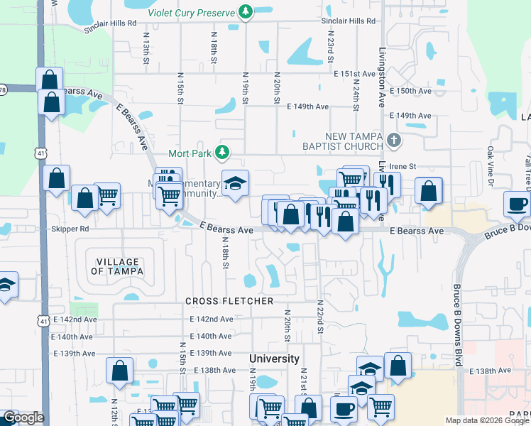 map of restaurants, bars, coffee shops, grocery stores, and more near 14716 Turtle Creek Circle in Lutz