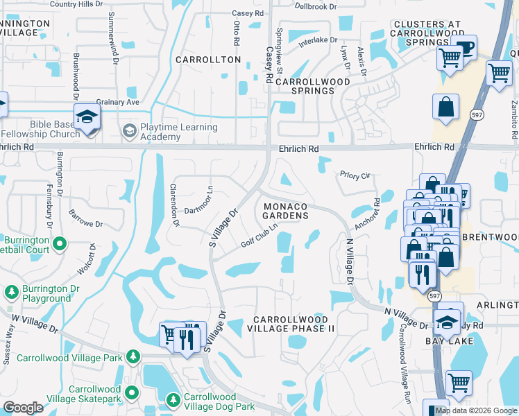 map of restaurants, bars, coffee shops, grocery stores, and more near 14519 Nettlecreek Road in Tampa