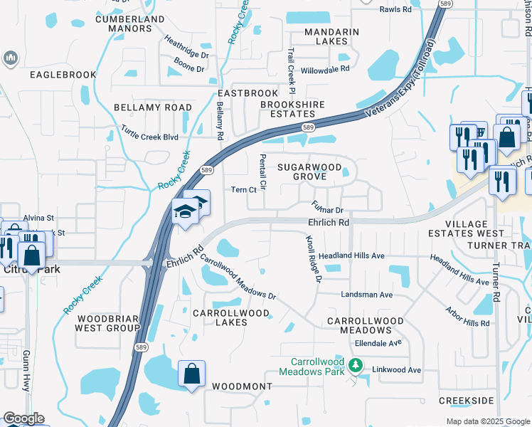 map of restaurants, bars, coffee shops, grocery stores, and more near 5523 Fulmar Drive in Tampa