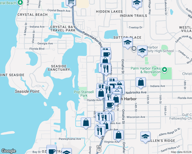 map of restaurants, bars, coffee shops, grocery stores, and more near 1466 Ribolla Drive in Palm Harbor