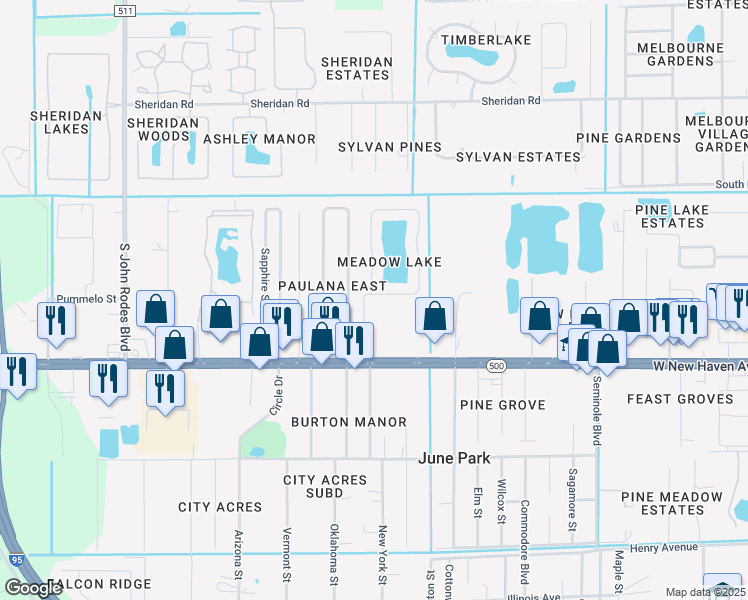 map of restaurants, bars, coffee shops, grocery stores, and more near 1792 Vista Lake Circle in Melbourne