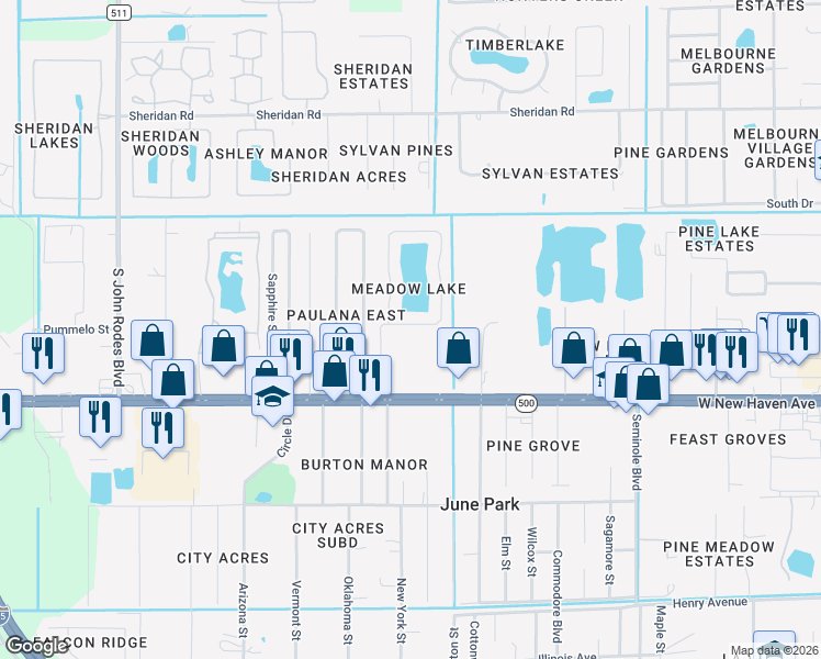 map of restaurants, bars, coffee shops, grocery stores, and more near 1792 Vista Lake Circle in Melbourne