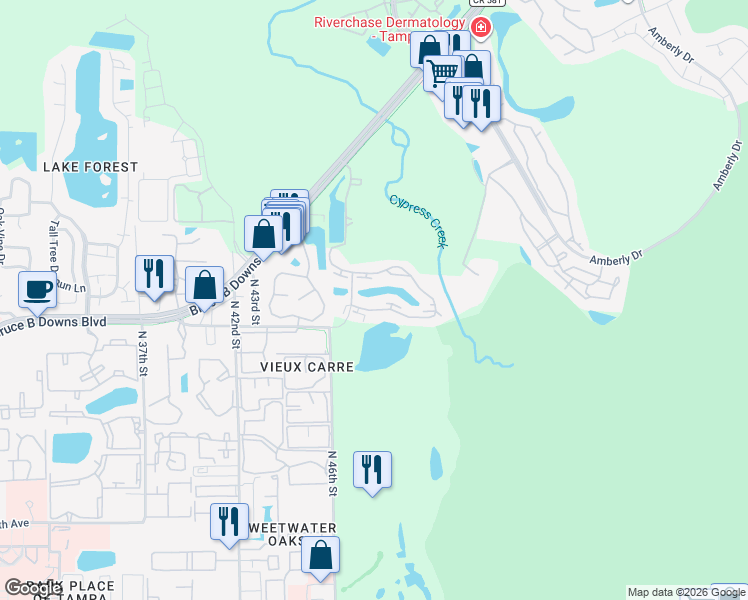 map of restaurants, bars, coffee shops, grocery stores, and more near 14551 North 46th Street in Tampa