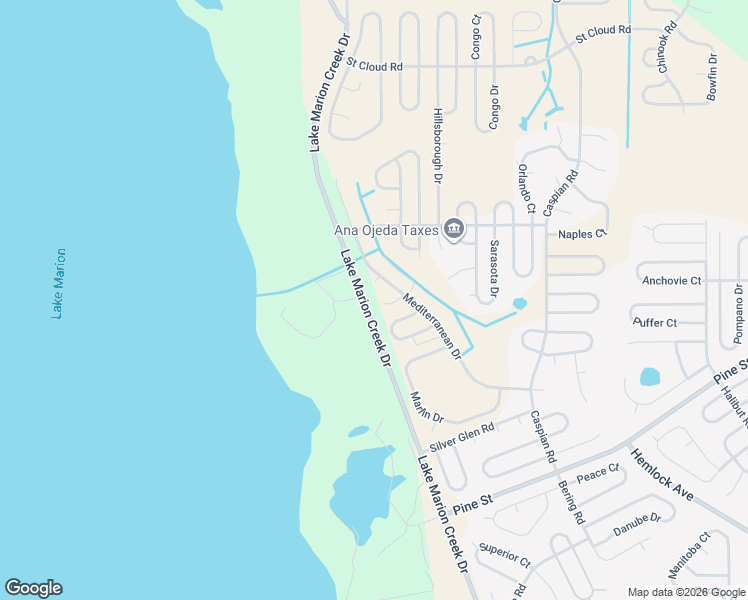 map of restaurants, bars, coffee shops, grocery stores, and more near 607 Mediterranean Lane in Poinciana