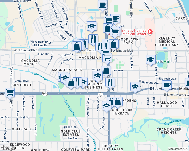 map of restaurants, bars, coffee shops, grocery stores, and more near 1717 Elizabeth Street in Melbourne