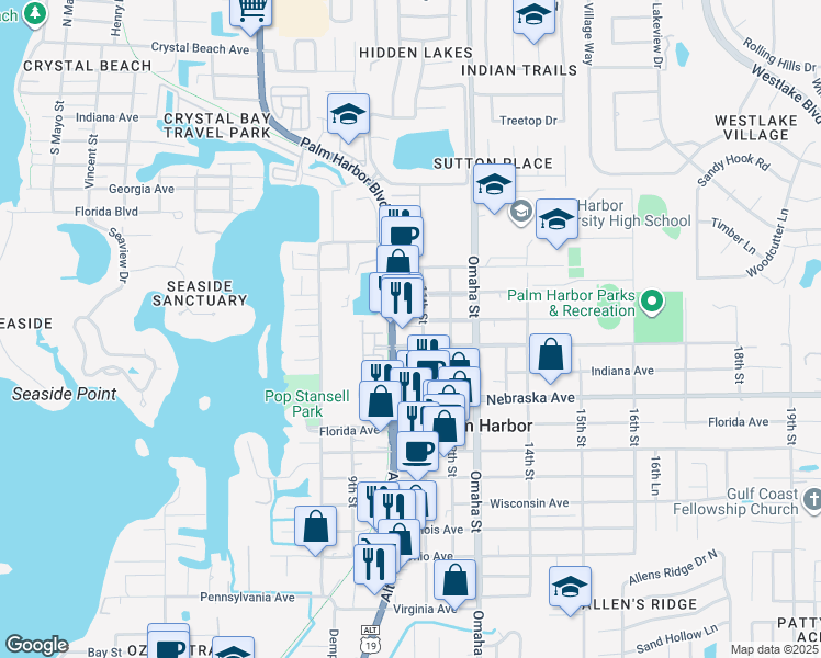 map of restaurants, bars, coffee shops, grocery stores, and more near 1470 U.S. 19 Alternate in Palm Harbor