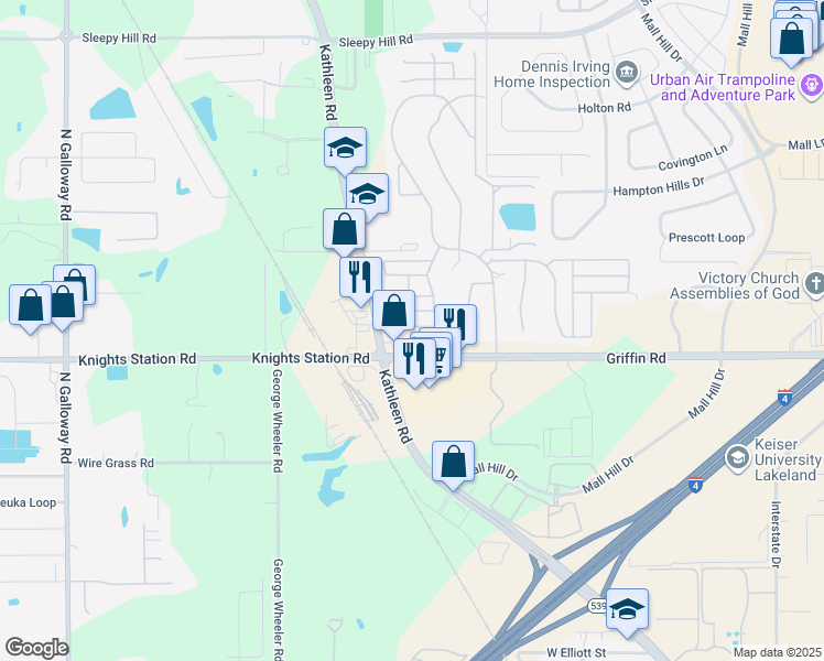 map of restaurants, bars, coffee shops, grocery stores, and more near 2339 Sea Island Circle in Lakeland