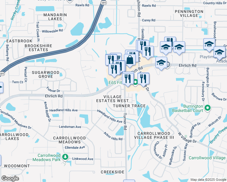 map of restaurants, bars, coffee shops, grocery stores, and more near 5021 Oakshire Drive in Tampa