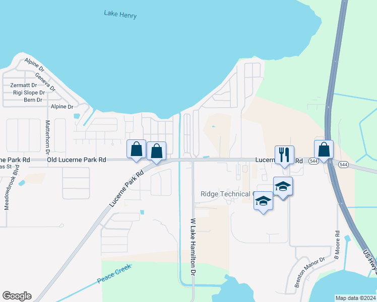 map of restaurants, bars, coffee shops, grocery stores, and more near 7049 Fairview Village Circle in Winter Haven