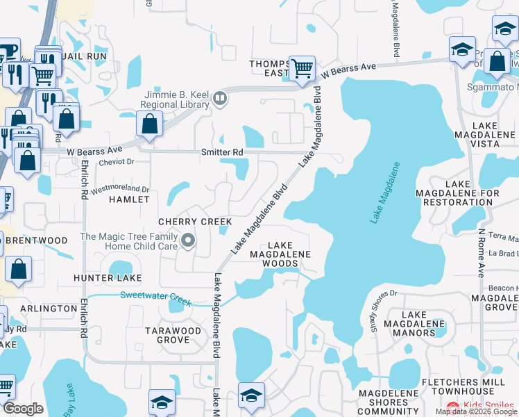 map of restaurants, bars, coffee shops, grocery stores, and more near 14021 Briardale Ln in Tampa
