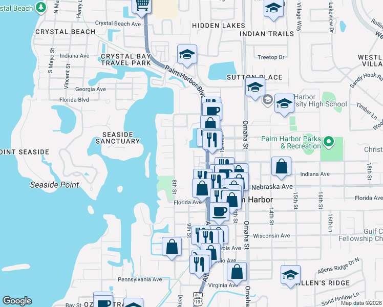 map of restaurants, bars, coffee shops, grocery stores, and more near 1466 Ribolla Drive in Palm Harbor