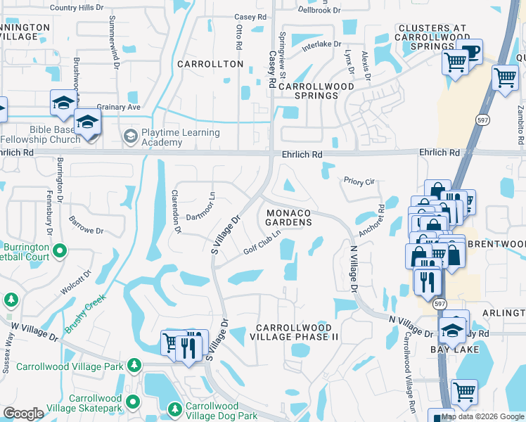 map of restaurants, bars, coffee shops, grocery stores, and more near 14519 Nettlecreek Road in Tampa
