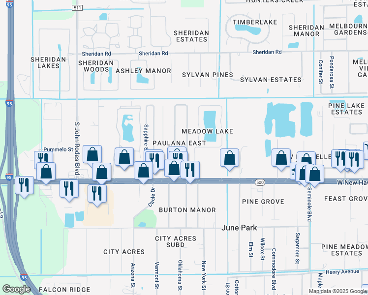 map of restaurants, bars, coffee shops, grocery stores, and more near 20 Nina Jean Drive in Melbourne
