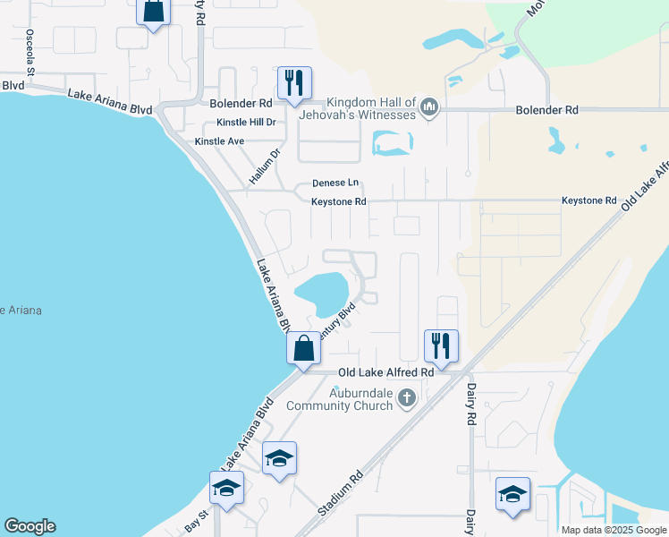 map of restaurants, bars, coffee shops, grocery stores, and more near 125 Rebecca Lane in Auburndale
