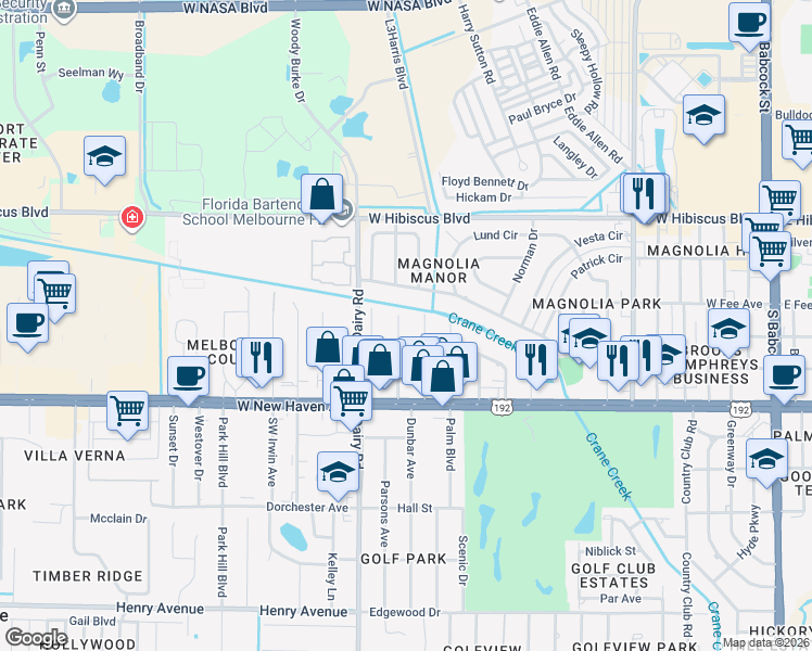 map of restaurants, bars, coffee shops, grocery stores, and more near 1815 Westwood Boulevard in Melbourne