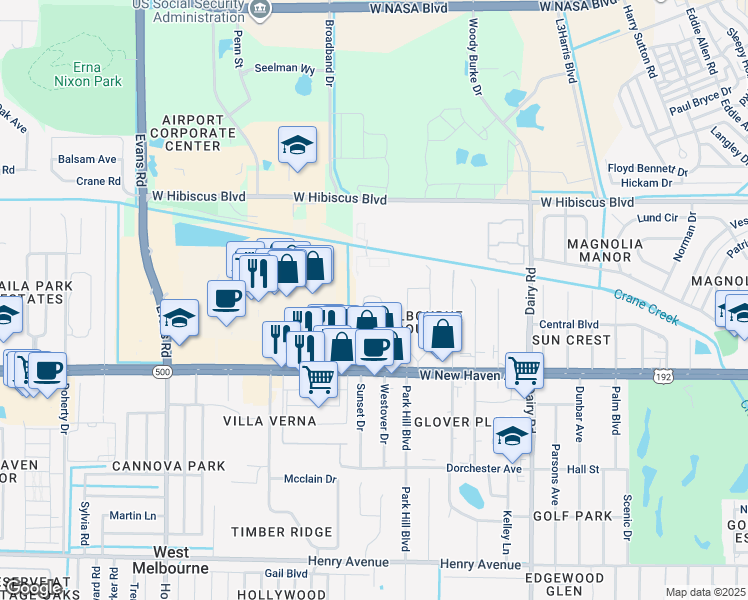 map of restaurants, bars, coffee shops, grocery stores, and more near 51 Piney Branch Way in Melbourne