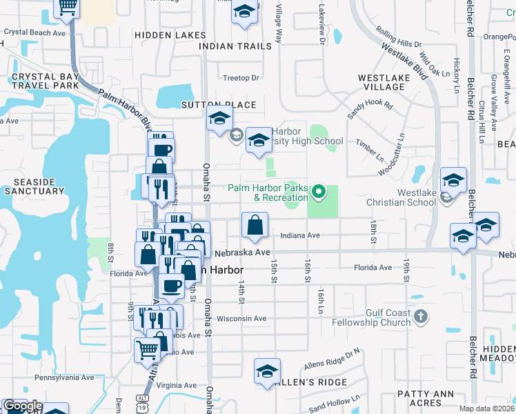 map of restaurants, bars, coffee shops, grocery stores, and more near 1428 Columbia Avenue in Palm Harbor