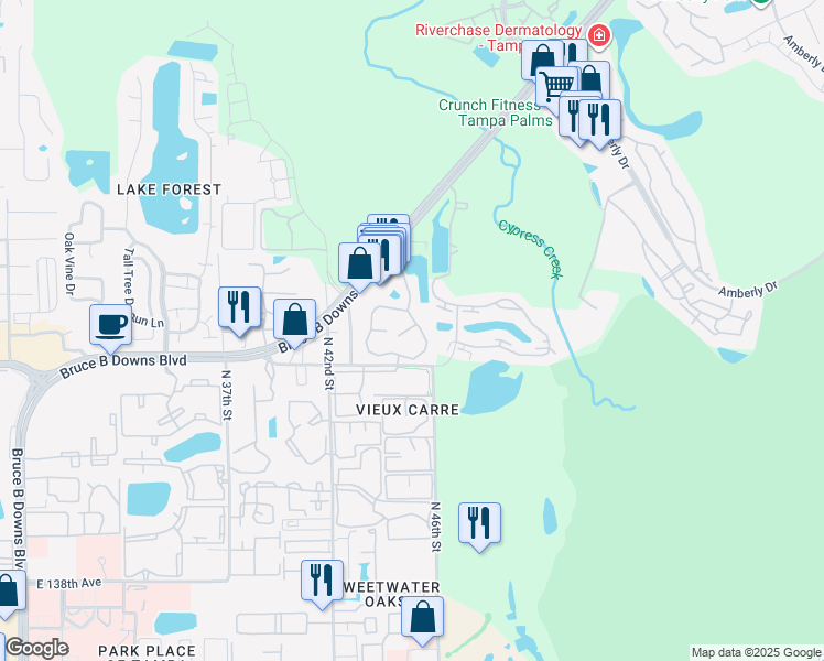 map of restaurants, bars, coffee shops, grocery stores, and more near 14609 Grenadine Drive in Tampa