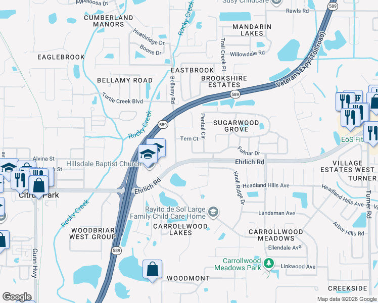 map of restaurants, bars, coffee shops, grocery stores, and more near 5608 Fulmar Drive in Tampa