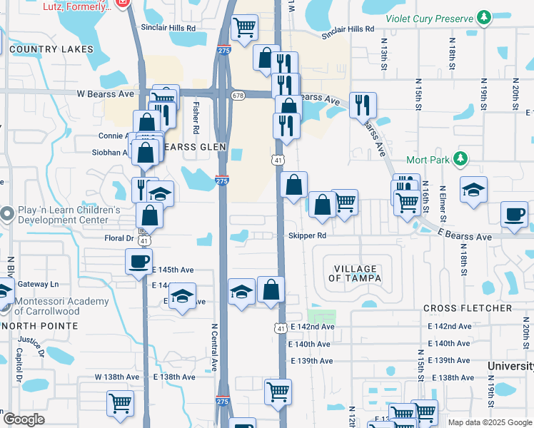 map of restaurants, bars, coffee shops, grocery stores, and more near 867 Walker Drive in Tampa