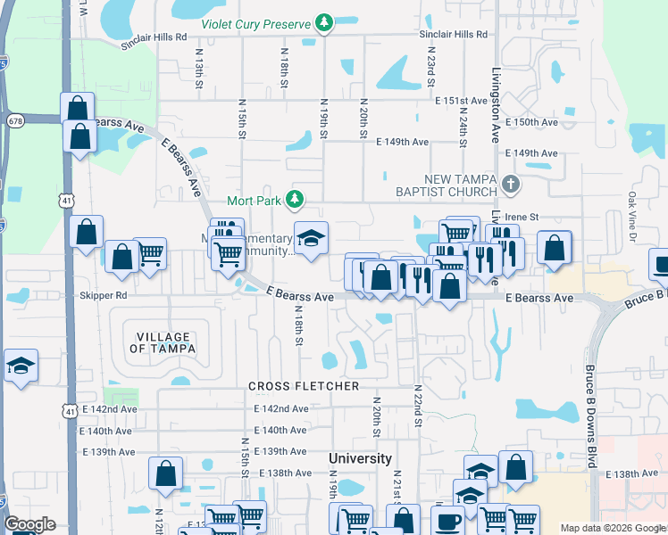 map of restaurants, bars, coffee shops, grocery stores, and more near 14716 Turtle Creek Circle in Lutz
