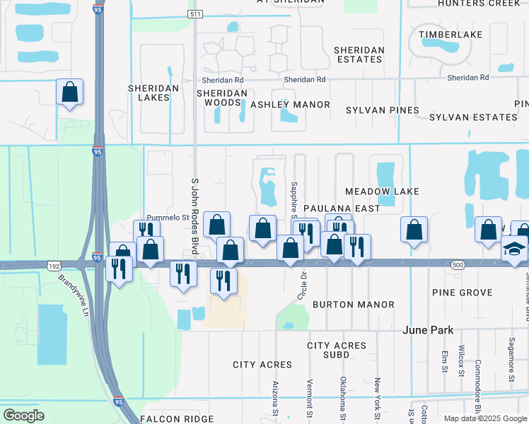 map of restaurants, bars, coffee shops, grocery stores, and more near 325 Lago Circle in Melbourne
