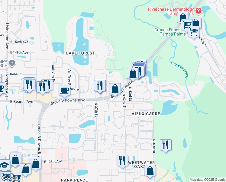 map of restaurants, bars, coffee shops, grocery stores, and more near 4031 Tumbleweed Drive in Tampa